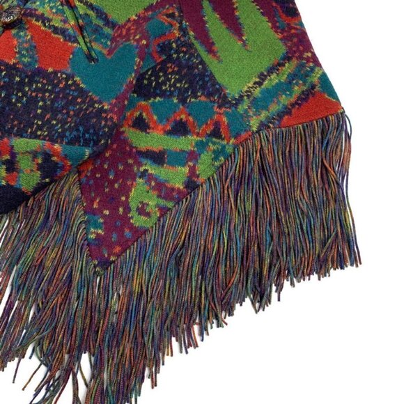 Missoni Vintage 80s 100% Wool Fringe Artsy Colorful Knit Jacket Poncho Women's M - Picture 7 of 16